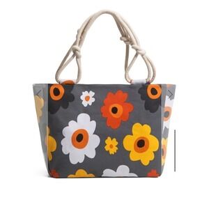 The Farmhouse Life Summer Blooms Floral Canvas Tote Bag Gray Orange Yellow Rope